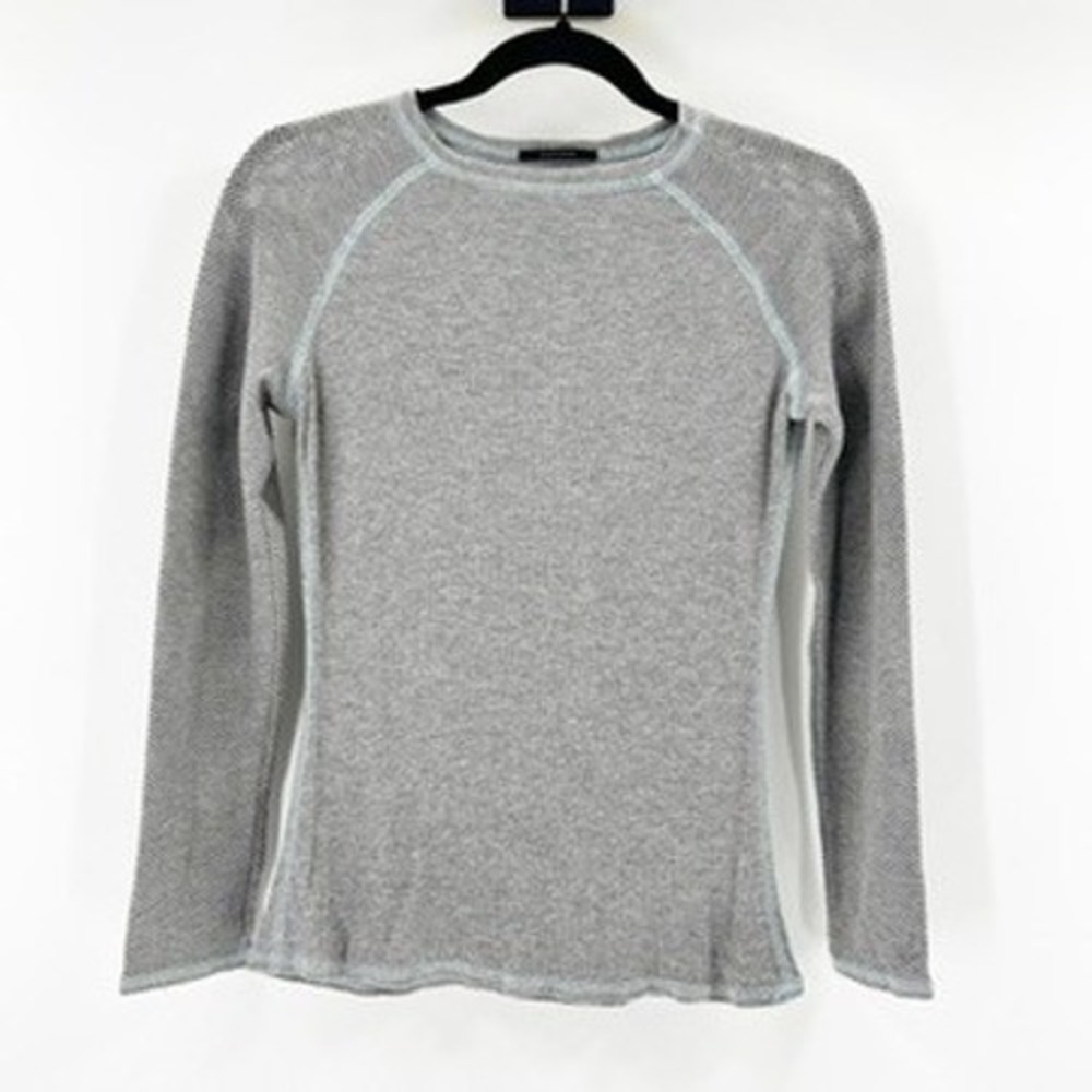 Elie Tahari Womens Gray Ribbed Raglan Long Sleeve Top Contrast Stitch Size S